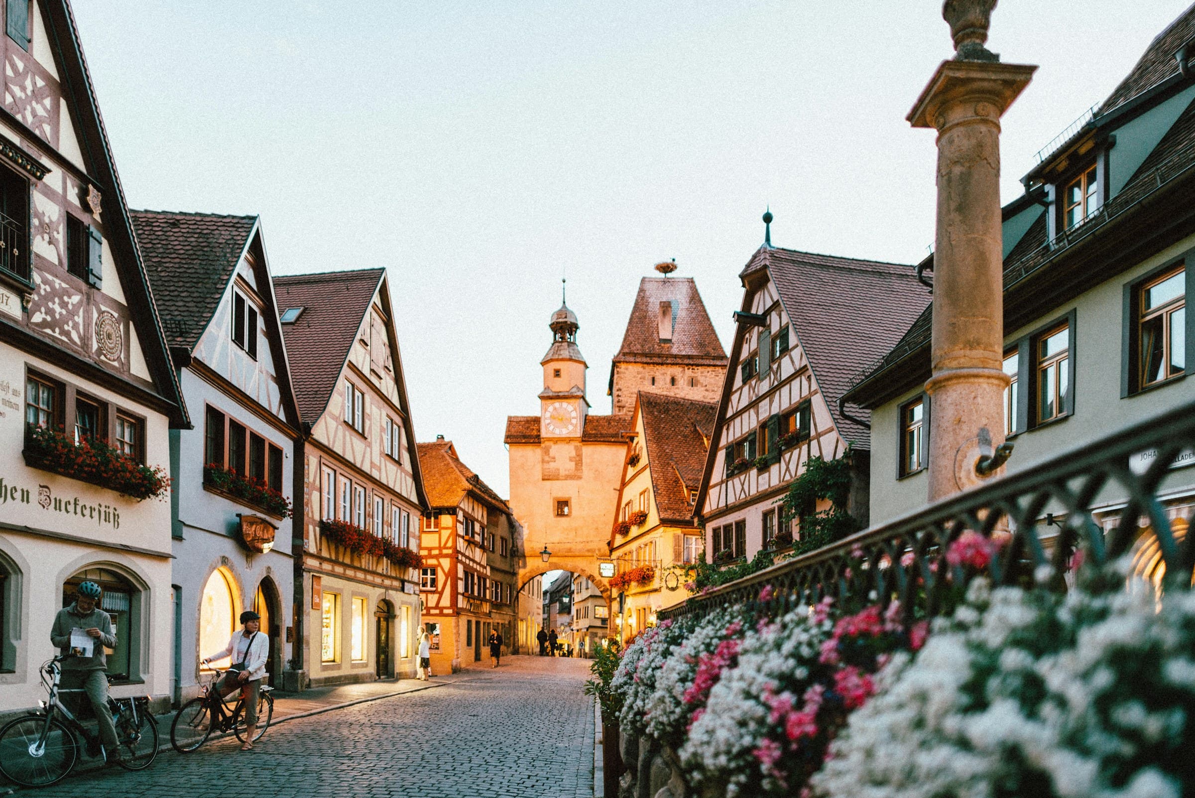 A European old town at golden hour